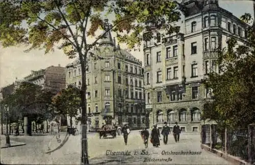 Ak Chemnitz in Sachsen, Chemnitz i. Sa., Ortskrankenkasse, Brückenstraße, Stadtansicht