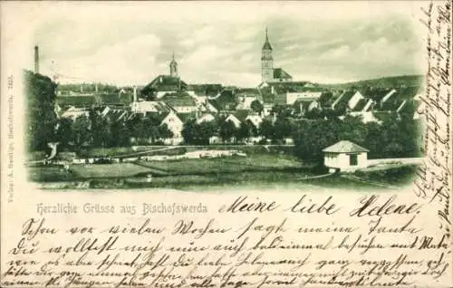 Ak Bischofswerda in Sachsen, Landschaftsansicht, Türme, Gebäude, Park, Wasser, Grußkarte