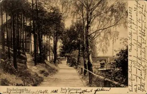 Ak Bischofswerda in Sachsen, Spazierweg, Bademöglichkeit, Restaurant, Bäume
