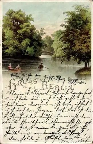 Litho Berlin Tiergarten, Rousseau-Insel, Ruderboote