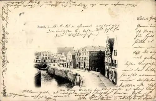 Passepartout Ak Stade in Niedersachsen, am Wasser, Strassenansicht