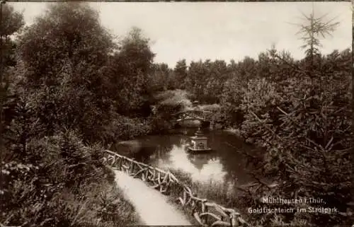 Ak Mühlhausen in Thüringen, Goldfischteich im Stadtpark