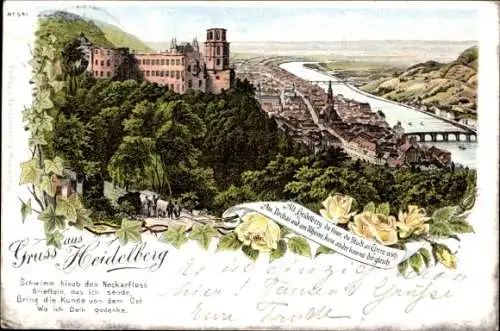 Ak Heidelberg am Neckar, Panoramablick auf  Neckarfluss, Schloss Heidelberg