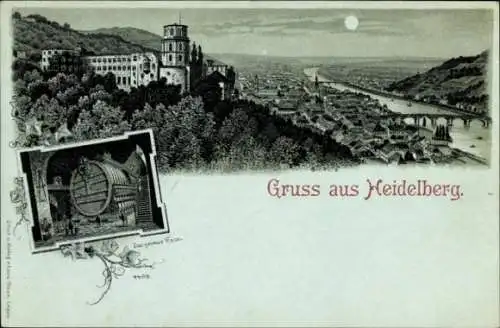 Ak Heidelberg am Neckar, Ursprüngliche Ansicht von  Fluss und Stadtansicht, Mondschein,  mit Graf