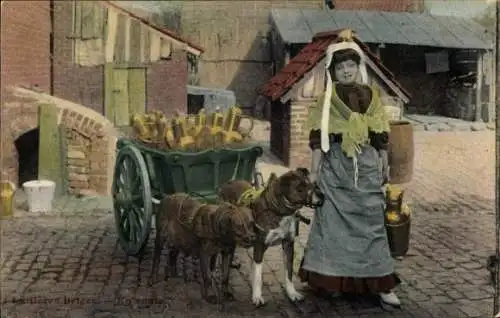 Ak Belgisches Milchmädchen in Tracht, Hundekarren
