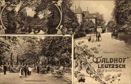 Ak Leutzsch Leipzig in Sachsen, Waldhof-Teich, Restaurationsgarten, Vorderansicht, Besitzt W. ...
