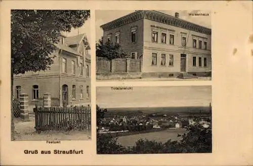 Ak Straußfurt in Thüringen, Postamt, Waisenhaus, Totalansicht