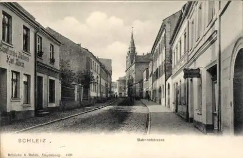 Ak Schleiz im Vogtland Thüringen, Bahnhofstraße,  Gebäude, Stadtansicht, keine Personen