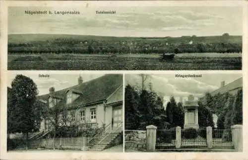 Ak Nägelstedt Bad Langensalza in Thüringen, Gesamtansicht, Schule, Kriegerdenkmal, ländliche Umge