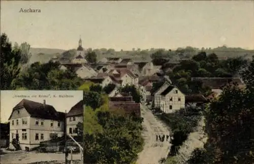 Ak Aschara Bad Langensalza in Thüringen, Gesamtansicht, Gasthof zur Krone
