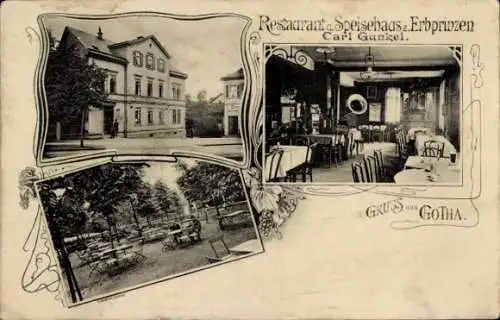 Ak Gotha in Thüringen, Restaurant Erbprinzen, Carl Gankel, Außenansicht, Innenbereich