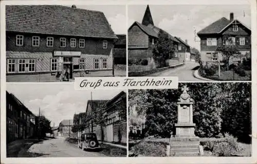 Ak Flarchheim am Hainich Thüringen,  mit vier Ansichten, Häuser, Statue, Straße, Gruß aus Flarchh