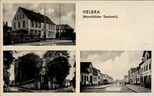 Ak Helbra in Sachsen Anhalt,  Kirche, Gemeindeamt, Hauptstraße