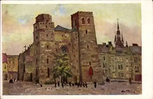 Ak Olomouc Olmütz Stadt, Festungsartige Kirche, St. Maurice,  Architektur, gemalte 