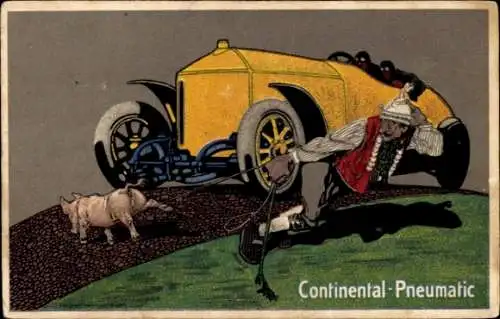 Ak Continental Pneumatic, Reklame, Automobil, Mann mit Schwein