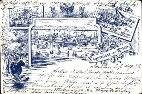 Litho Dresden, Vogelwiese unter Wasser
