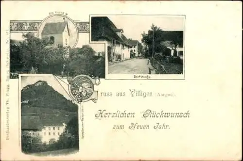 Ak Villigen Kanton Aargau, Kirche, Dorfstraße, Schlossruine Besserstein