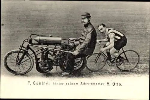 Ak Bahnradfahrer P. Günther, Schrittmacher H. Otto, Steherrennen