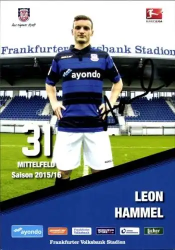 Autogrammkarte Fußballer Leon Hammel, FSV Frankfurt, Autogramm