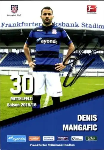 Autogrammkarte Fußballer Denis Mangafic, FSV Frankfurt, Autogramm