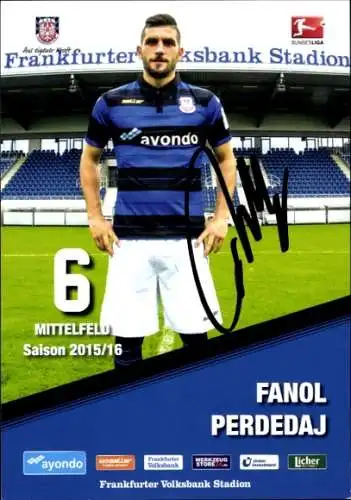 Autogrammkarte Fußballer Fanol Perdedaj, FSV Frankfurt, Autogramm