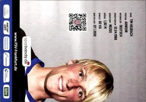 Autogrammkarte Fußballer Tim Heubach, FSV Frankfurt, Autogramm