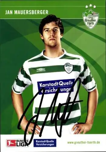 Autogrammkarte Fußballer Jan Mauersberger, SpVgg Greuther Fürth, Autogramm