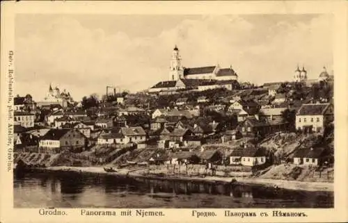Ak Hrodna Grodno Weißrussland, Panorama mit Njemen
