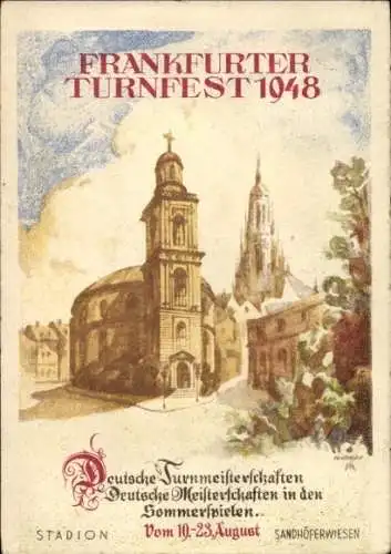 Künstler Ak Frankfurt am Main, Turnfest 1948, Stadion Sandhöferwiesen