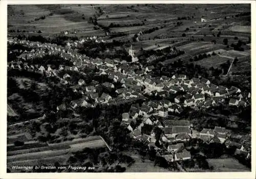Ak Wössingen Walzbachtal in Baden, Luftaufnahme von Wössingen, Dörfer, landwirtschaftliche Fläche