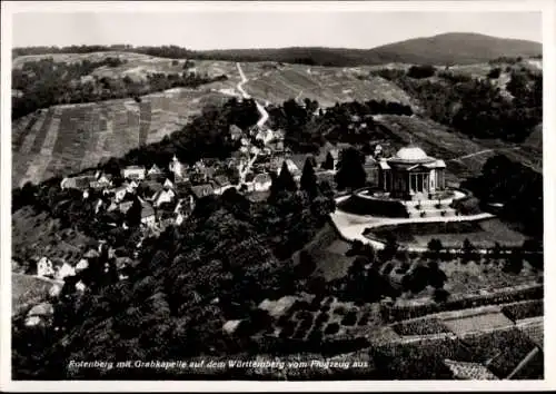 Ak Rotenberg Stuttgart, Luftaufnahme von  Grabkapelle auf dem Württemberg, Weinberge