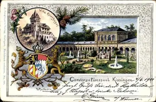 Wappen Litho Bad Kissingen Unterfranken Bayern, Konversationssaal, Villa Rosenhügel