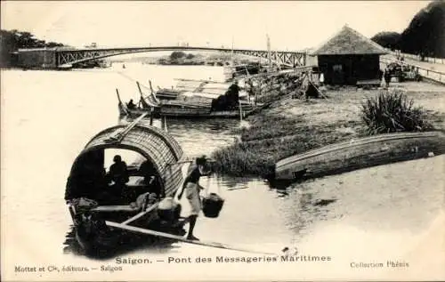 Ak Saigon Cochinchina Vietnam, Pont des Messageries Maritimes, MM