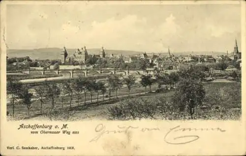Ak Aschaffenburg in Unterfranken, Gesamtansicht vom Obernauer Weg aus