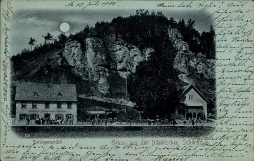 Mondschein Ak Behringersmühle Gößweinstein in Oberfranken, Gesamtansicht