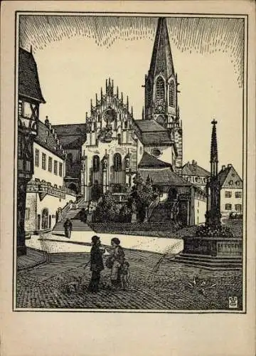 Künstler Ak Grossmann, W., Aschaffenburg in Unterfranken, Stiftskirche