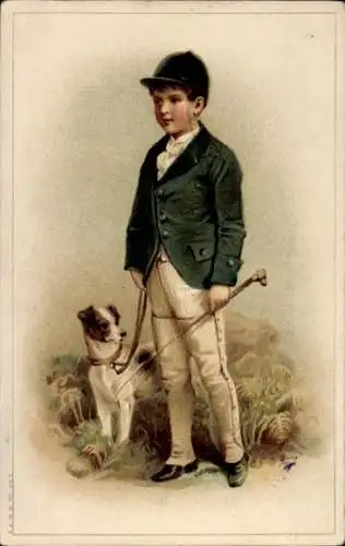 Künstler Ak Junge mit Hund, Portrait