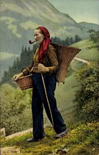 Ak Schweiz, Frau mit Pfeife