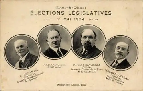 Ak Blois Loir et Cher, C. Andrieux, Richard Georges, P. René Chavagnes, Mauger-Violeau