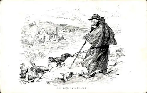 Ak Deutscher Soldat liegt auf dem Boden, Mann in Tracht, Hund, Pickelhaube