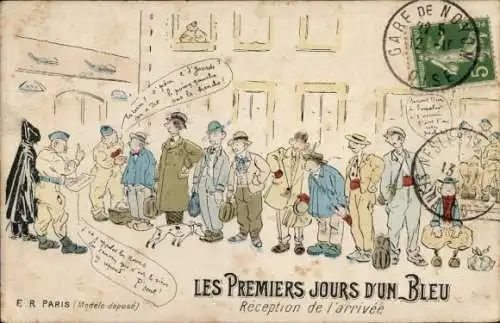 CPA Les Premiers jours d'un Bleu, Reception de l'arrivee