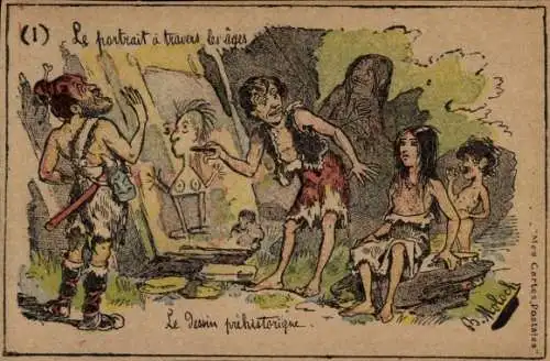 Künstler Ak Moloch, Maler malt ein Frau-Porträt, Urgeschichte