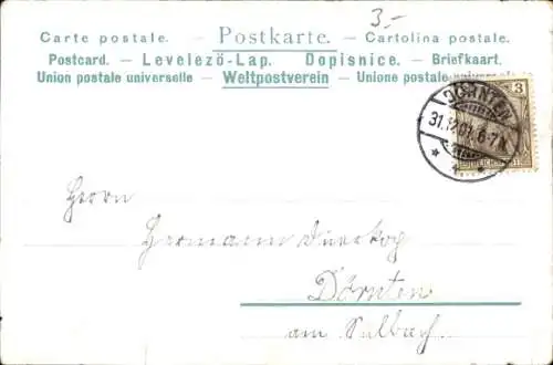 Litho Glückwunsch Neujahr, Zwerge, Geschütz