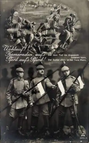 Ak Wohlauf, Kameraden, aufs Pferd aufs Pferd, Ulanen