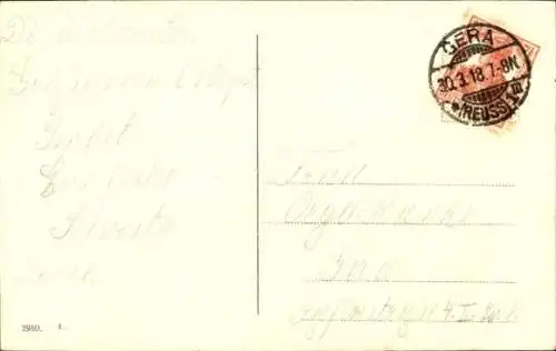 Ak Fröhliche Ostern, Hase mit Ei und Weidenkätzchen