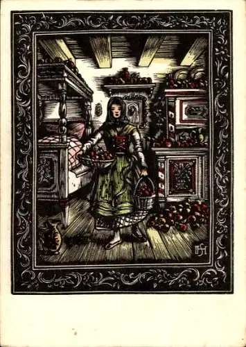 Künstler Ak Apfelkammer, nach Holzschnitt