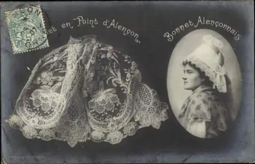 Ak Alencon Orne, Frau in Volkstracht, Klöppelwerk