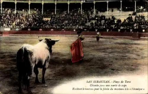 Ak Donostia San Sebastian Baskenland, Stierkampfarena, Stier und Torero, Veronique