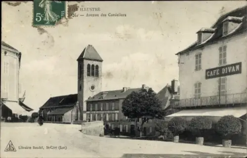 CPA Gourdon Lot, Avenue des Cordeliers, Cafe Divan