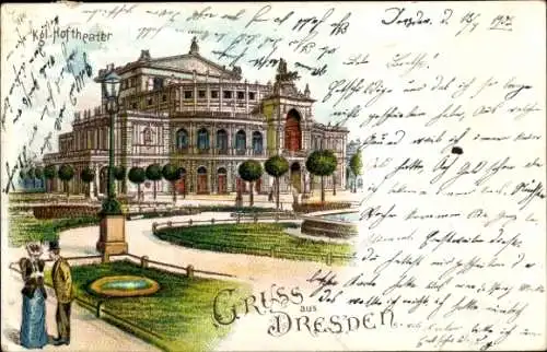 Ak Dresden Altstadt Friedrichstadt, Kgl. Hoftheater, Grünes Areal, Grüße von Freunden